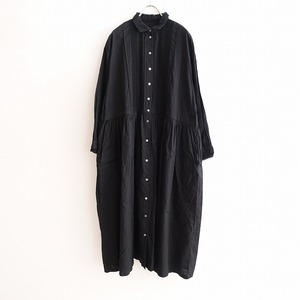 【美品/2023/定価3.5万】ネストローブアップサイクルリノ nest Robe UpcycleLino *ワンピース*F長袖麻綿黒(j4-2404-64)【80E42】