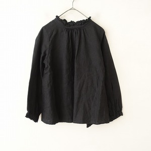 ネストローブ nest Robe *リネンスタンドフリルブラウス*F麻ブラック黒ギャザーシャツ(25-2404-370)【61E42】