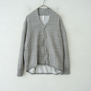 [ regular price 1.2 ten thousand ]plitoprit *ZIP reverse side wool cardigan *1 cotton sweat gray . Zip up feather weave V neck (2-2404-527)[91E42]