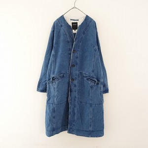 【定価7.3万】パドカレ pas de calais *麻世妙インディゴコート*36デニムロングコットンヘンプ無地(jk33-2404-787)【91E42】