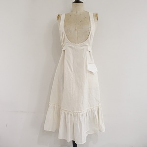 [ beautiful goods /2023SS/ regular price 5.5 ten thousand ]gasaGASA * apron dress * race attaching One-piece cotton flax ecru frill hem (j4-2404-195)[02E42]