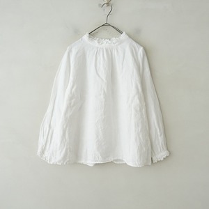 ネストローブ nest Robe *リネンスタンドカラーブラウス*F薄手フリル長袖バックボタン麻ホワイト白(m4-2405-56)【52E42】