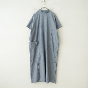 【美品/2023SS/定価4.1万】フローレント FLORENT *Stand neck dress*1綿コットン半袖グレーサイドボタン(m4-2405-54)【52E42】