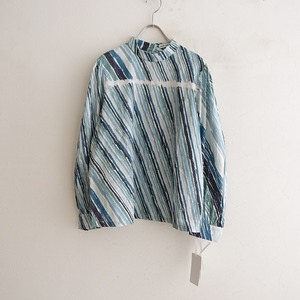 [ beautiful goods / regular price 4.1 ten thousand ] mina perhonen mina perhonen *crayonniste blouse *38 stand-up collar cotton silk blue long sleeve (j4-2404-79)[03E42]