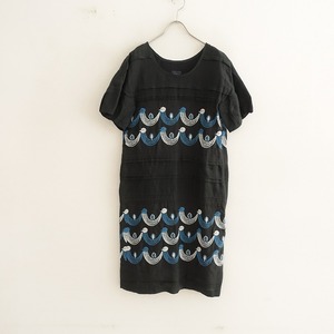  mina perhonen mina perhonen *twitter embroidery linen tuck One-piece * Short sleeve dress short sleeves black (1-2404-370)[13E42]
