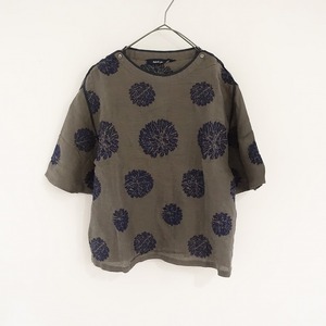  mina perhonen mina perhonen *forest dot embroidery linen blouse *38 short sleeves piping flax thin (4-2404-119)[13E42]