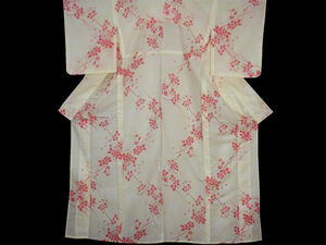 お仕立て上がり 化繊 絽織　着物 花柄 小紋　単衣仕立て 未使用品