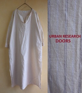 ●URBAN RESEARCH DOORSアーバンリサーチドアーズストライプ麻混ワンピース●コットン×リネン