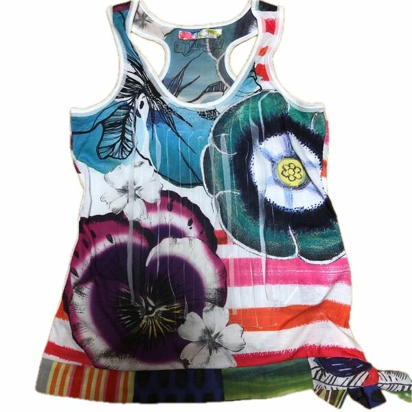 【Desigual デシグアル】 タンクトップ　花柄　リボン　L