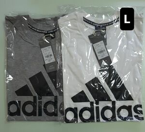 【新品】adidas メンズ半袖Tシャツ 綿100% ホワイト&グレー Lサイズ 2枚セット