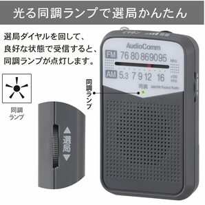 【数量限定】03-7242 RAD-P133N-H グレー 電池式 コンパクトラジオ ポータブルラジオ AM/FMポケットラジオ の画像6