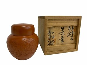 間野舜園 茶壺 一陶彫 牛島一陶 八十老 百達磨図 ダルマ 朱泥 常滑焼 茶道具 共箱付