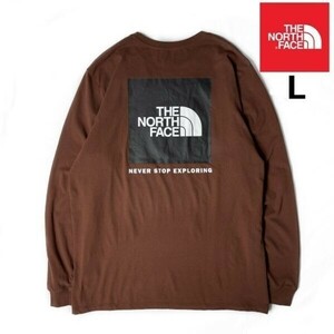 1円～!売切!【正規新品】THE NORTH FACE L/S BOX NSE TEE 長袖 Tシャツ ロンT US限定 ボックスロゴ 男女兼用 アウトドア(L)茶 180902-18