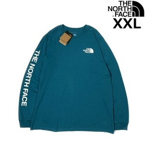 1円～!売切!【正規新品】THE NORTH FACE◆L/S TNF SLEEVE HIT TEE 長袖 Tシャツ ロンT US限定 シンプル 袖ロゴ キャンプ(XXL)青 緑180902-5