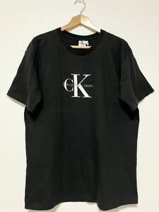 90s USA製 vintage Calvin Klein Jeans T-shirts ビンテージ カルバンクライン Tシャツ ブラック 黒 L XL ロゴプリント 半袖 クルーネック 