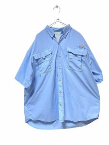 Columbia PFG コロンビア 半袖 フィッシングシャツ メンズXL 水色 ライトブルーロゴポイント【半袖シャツ】