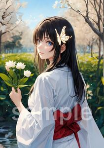 AN050502【高画質 A4 アートポスター 一点もの】イラスト アニメ 絵 かわいい セクシー 美人 美少女 フェチ 下着 コスプレ グラビア