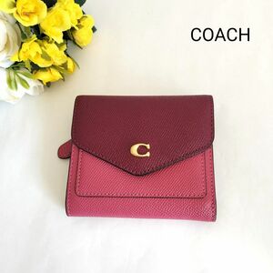 極美品☆COACH コーチ☆三つ折り財布 エンジ/ピンク