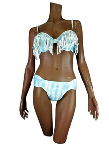 ap1622 0 free shipping new goods dazzlin×ROXY Dazzlin Roxy bikini M size under 70~75 aqua blue swimsuit fringe wire pad 