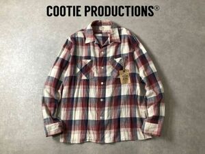 美品●COOTIE PRODUCTIONS●オンブレチェック柄 フランネル オープンカラー シャツ●クーティー●レッド