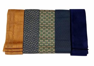 * value exhibition * silk Hakata woven man's obi together 5 point unused goods equipped ki mono maru she[H-136]