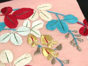 ＊アンティーク＊『日本刺繍』紗の名古屋帯　夏物　撫子・萩の秋文様　e-695