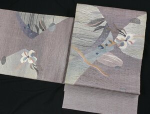 * unused goods * west . distinguished family [....]... woven silk double-woven obi flower writing sama ( scorch equipped )e-414