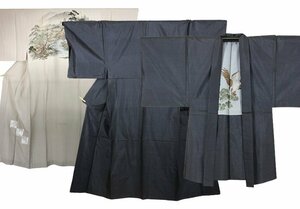 ＊美品＊ 紳士物〈120亀甲〉本場奄美大島紬アンサンブル　紺地亀甲文様　裄：70cm　e-256