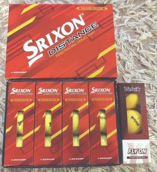 ゴルフボール SRIXON スリクソン DISTANCE ディスタンス1ダース + volvik1スリーブ　イエロー