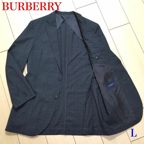 極美品★バーバリー ロンドン シルク混 テーラード ジャケット BURBERRY グレー グレンチェック 春夏 L A721