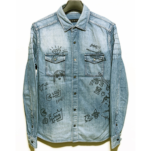 roar × DISKAH 17SS プリントデニムシャツ 2 定価38,880円 GRAFFITI PRINT DENIM SHIRT ディスカー 二丁拳銃 プリント ロアー