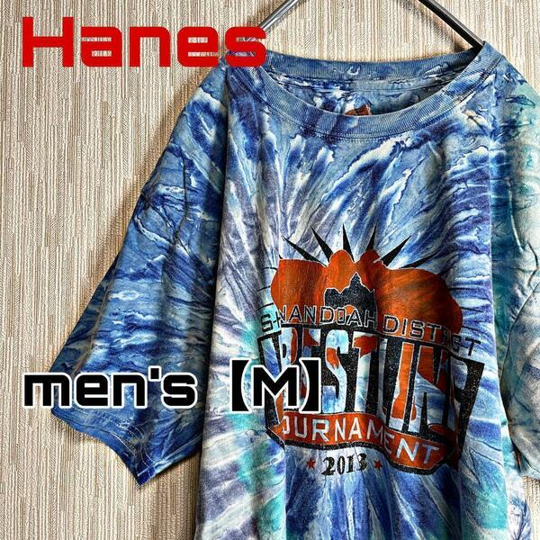 C968【Hanes】半袖タイダイプリントTシャツ【M】総柄