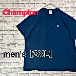 【G718】Champion 半袖ワンポイントTシャツ【3XL】ネイビー