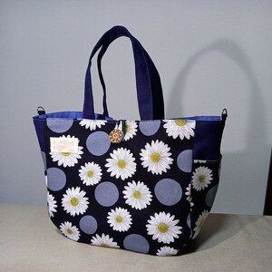  flower . dot handbag tote bag 2way D can attaching shoulder possible side pocket hand made 