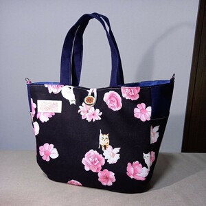  rose . cat handbag tote bag 2way D can attaching shoulder possible side pocket hand made 