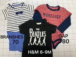 BRANSHES GAP H&M★ロンパース Tシャツ 3枚セット 70 80★半袖 長袖 ボーダー カバーオール ショートオール