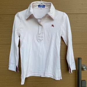 バーバリー　ブルーレーベル　チェック　カットソー 長袖　Tシャツ コットン100% ワンポイント　トップス　サイズ38 ピンク　開襟