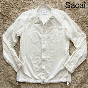 未使用級/Sacai サカイ 20SS DRAWSTRING SHIRTS ドローストリングシャツ 長袖シャツ 春夏 メンズ ホワイト 白 ドッキング 軽量 薄手