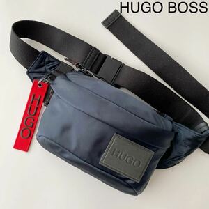 [ present tag ] unused class *HUGO BOSS Hugo Boss men's body bag waist bag belt bag navy Logo nylon leather 