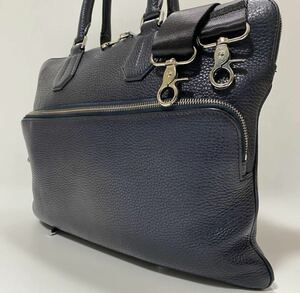  превосходный товар /A4 место хранения возможно / новое время модель /BALLY Bally мужской портфель большая сумка портфель все кожа морщина кожа темно-синий темно-синий цвет ходить на работу 
