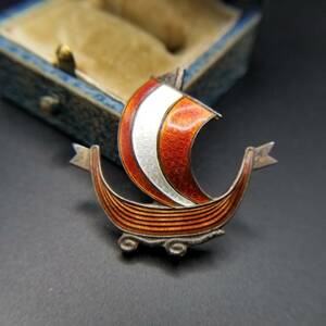 50s 60s Aksel Holmsennoru way bai King эмаль 7 сокровищ . orange белый sterling Vintage серебряный брошь R13-O