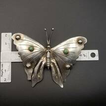 30'40's メキシコ シルバー 大きな蝶 ヴィンテージ ブローチ 存在感 モチーフジュエリー 昆虫 銀細工 ターコイズ 装飾 R13-R_画像7