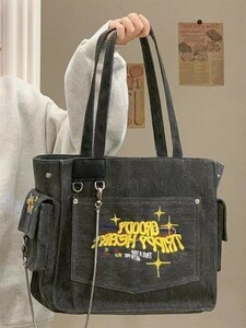 AP644:【定価22800円】１円スタート キャンバス 刺繍 レタリング ショッピングバッグ レトロスタイル 大容量 シ