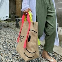 AP398:【定価4680円】１円スタート ハンドバッグ かわいい 綿 リネン カジュアル ショッピングバッグ 大容量 紫_画像3