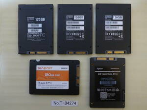 管理番号　T-04074 / SSD / 2.5インチ / SATA / 120GB / 5個セット / レターパック発送 / データ消去済み / ジャンク扱い