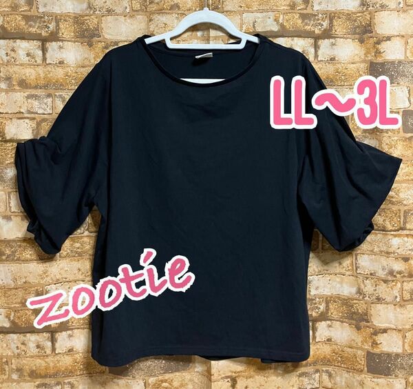 試着のみ イーザッカマニアストアーズ zootie お袖の可愛いTシャツ ブラック LL〜3L 黒 半袖 カットソー