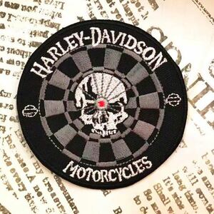 ワッペン / HARLEY DAVIDSON ハーレー ダビッドソン スカル チェック アメリカン雑貨 手芸 裁縫 ししゅう 飾り 素材 アイロン カスタム