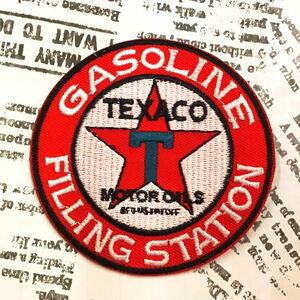 ワッペン / TEXACO テキサコ ラウンド 赤 #338 アメリカン雑貨 刺 ハンドメイド 手芸 素材 かざり オシャレ ししゅう 素材