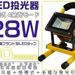 送料無料 LED投光器 充電式 28W LED作業灯 6000LM 4モード MAX16時間点灯 PSEマーク 防水 IP67 ホワイト 1個 1年保証 「WK-YST-PTGS-LED」の画像1