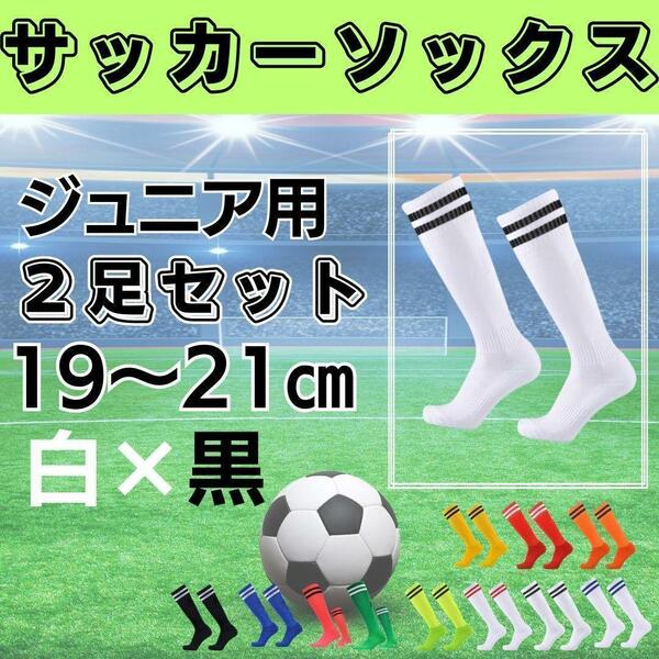 サッカーソックス【2足セット】ジュニア　白×黒　19～21　ストッキング